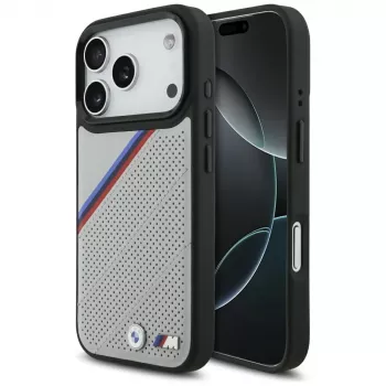 BMW M Tricolor Metal Logo MagSafe Case für iPhone 17 Pro Grau
