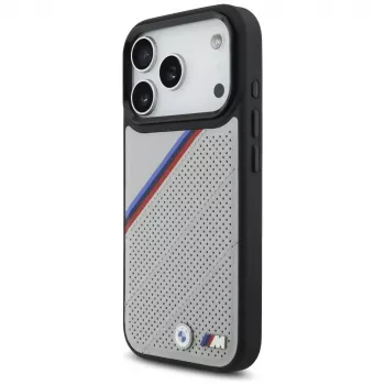 BMW M Tricolor Metal Logo MagSafe Case für iPhone 17 Pro Grau
