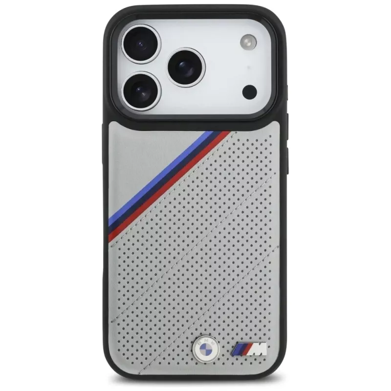 BMW M Tricolor Metal Logo MagSafe Case für iPhone 17 Pro Grau