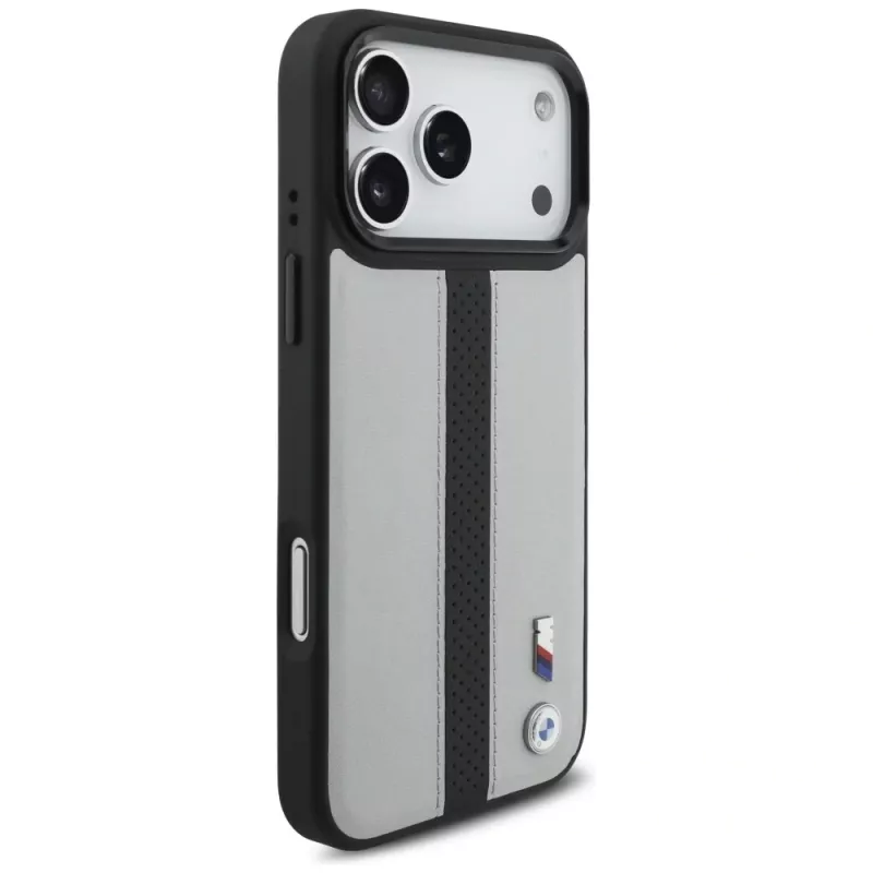 BMW M Perforated Stripe Logo MagSafe Case für iPhone 17 Pro Max Grau
