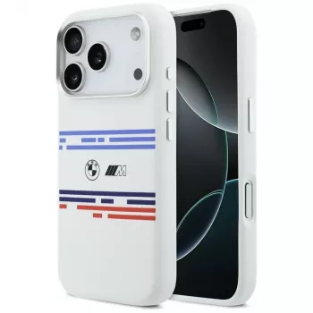 BMW M Silicon Horizontal Line MagSafe Case für iPhone 17 Pro Weiß