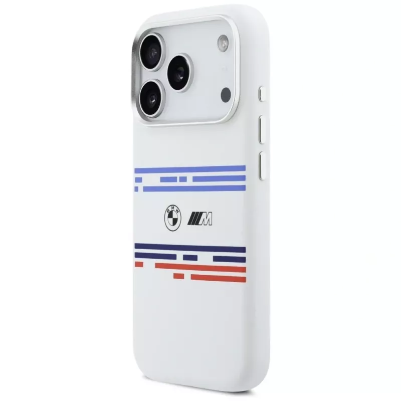 BMW M Silicon Horizontal Line MagSafe Case für iPhone 17 Pro Weiß