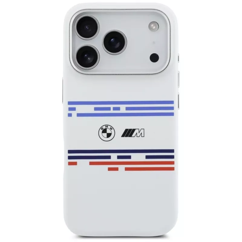 BMW M Silicon Horizontal Line MagSafe Case für iPhone 17 Pro Weiß