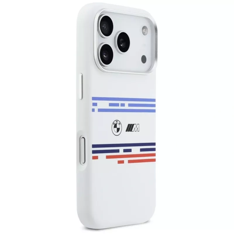 BMW M Silicon Horizontal Line MagSafe Case für iPhone 17 Pro Weiß