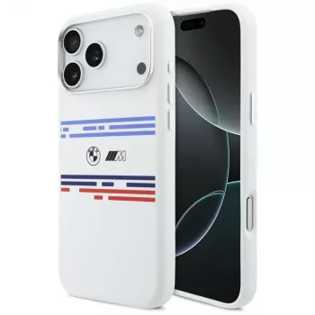 BMW M Silicon Horizontal Line MagSafe Case für iPhone 17 Pro Max Weiß