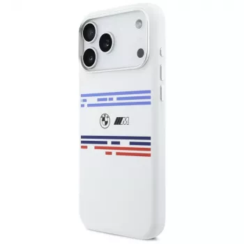 BMW M Silicon Horizontal Line MagSafe Case für iPhone 17 Pro Max Weiß