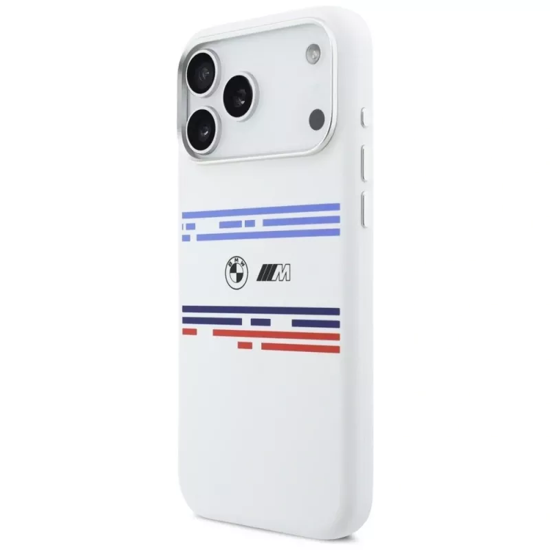 BMW M Silicon Horizontal Line MagSafe Case für iPhone 17 Pro Max Weiß