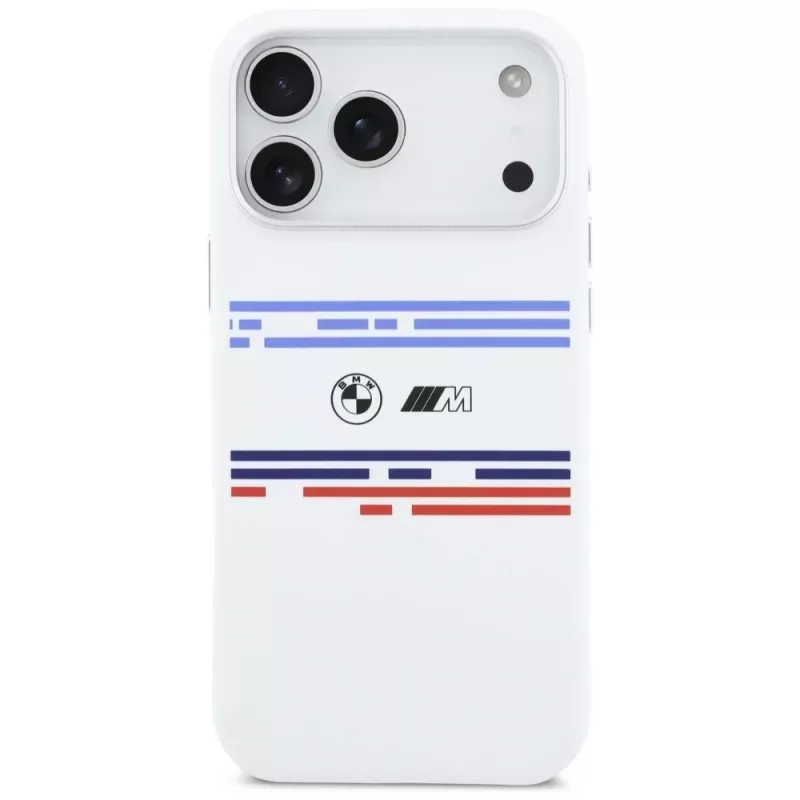 BMW M Silicon Horizontal Line MagSafe Case für iPhone 17 Pro Max Weiß