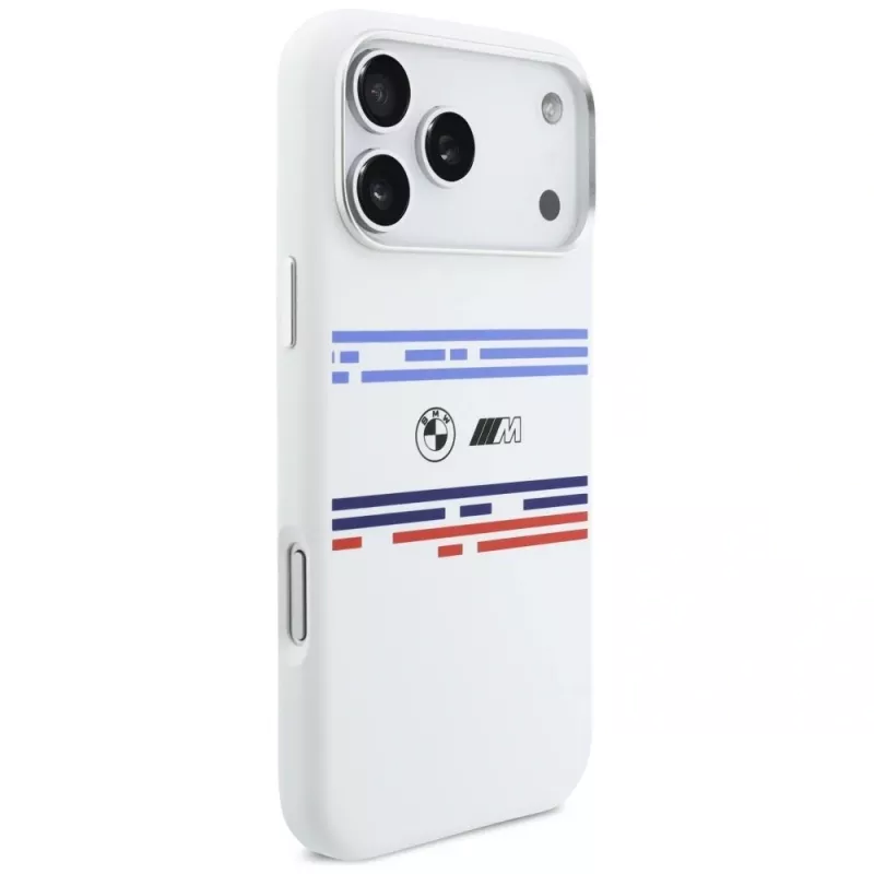BMW M Silicon Horizontal Line MagSafe Case für iPhone 17 Pro Max Weiß
