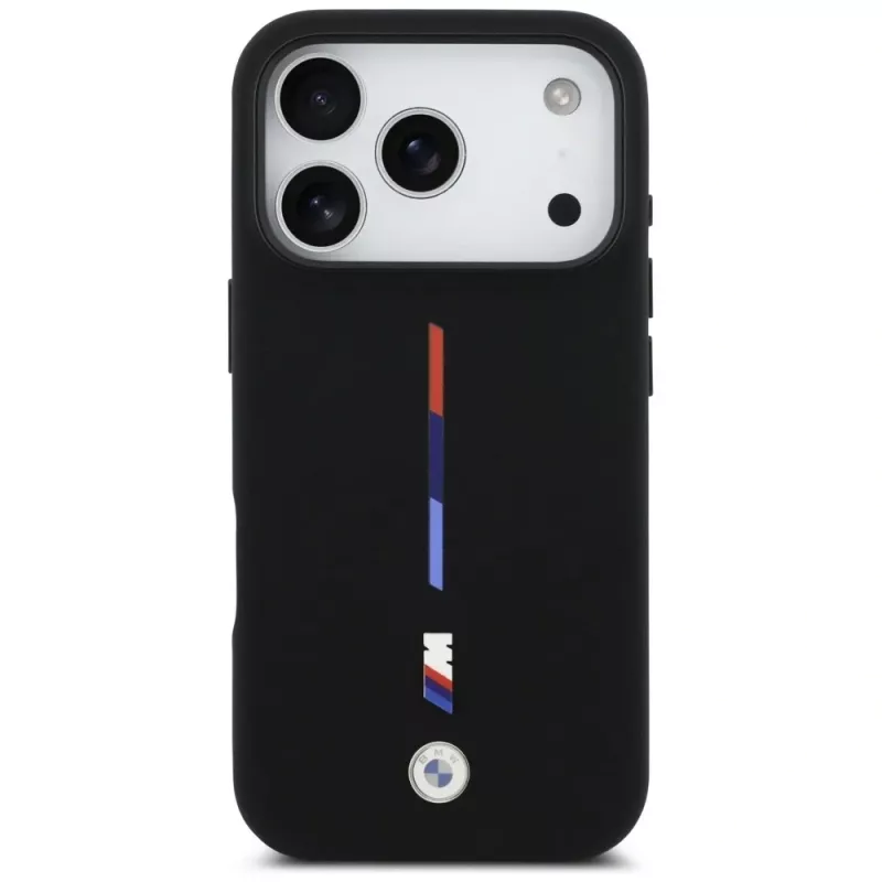 BMW M Silicon Tricolor Line MagSafe Case für iPhone 17 Pro Schwarz