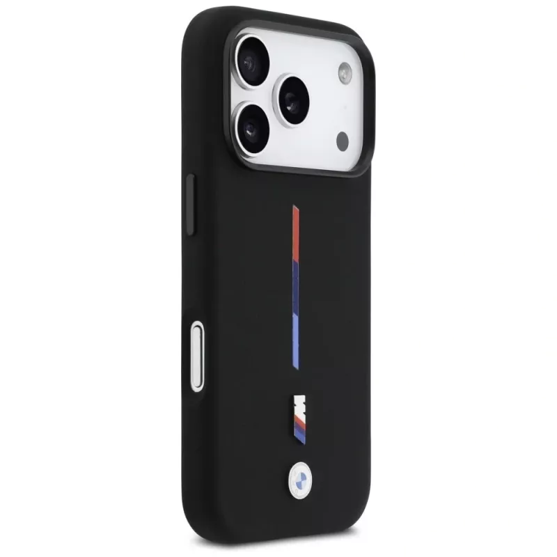 BMW M Silicon Tricolor Line MagSafe Case für iPhone 17 Pro Schwarz