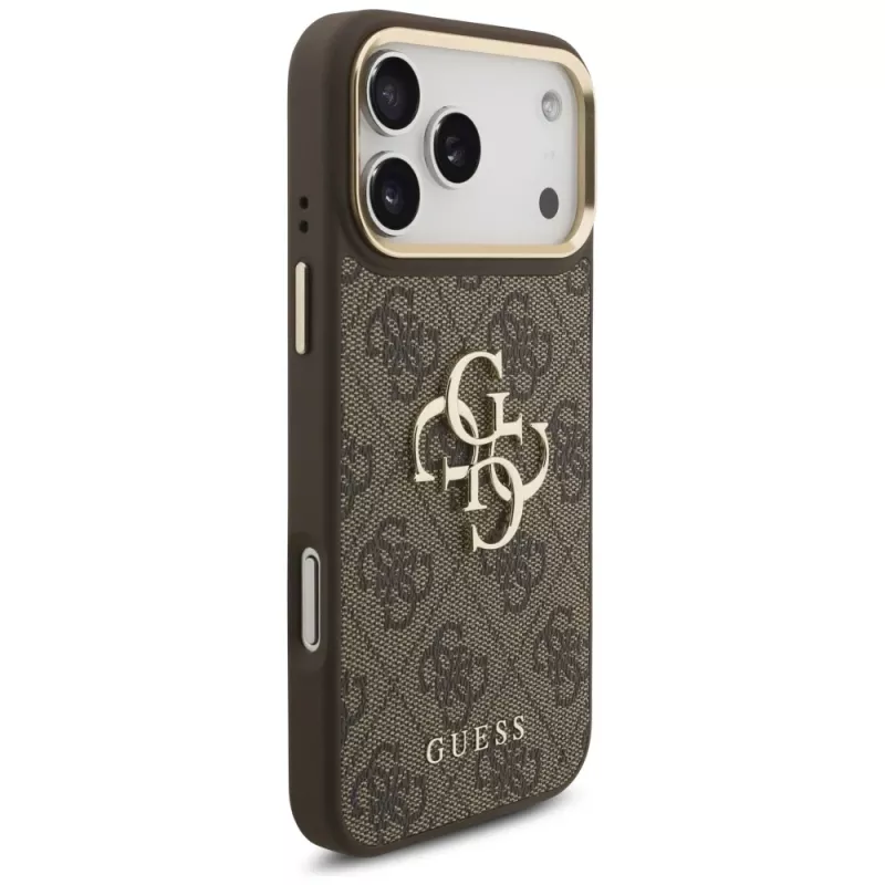 Guess 4G Big Classic Logo BigStrap Metal Buttons Case für iPhone 17 Pro Max, Braun