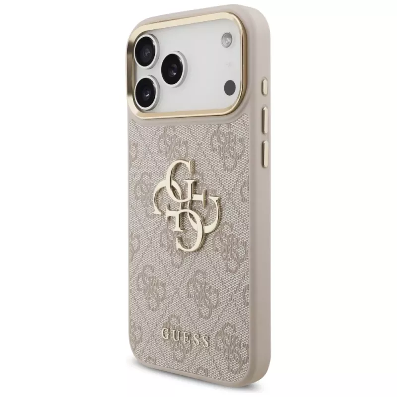 Guess 4G Big Classic Logo Big Strap Metal Buttons Protective Case for iPhone 17 Pro Max, Pink