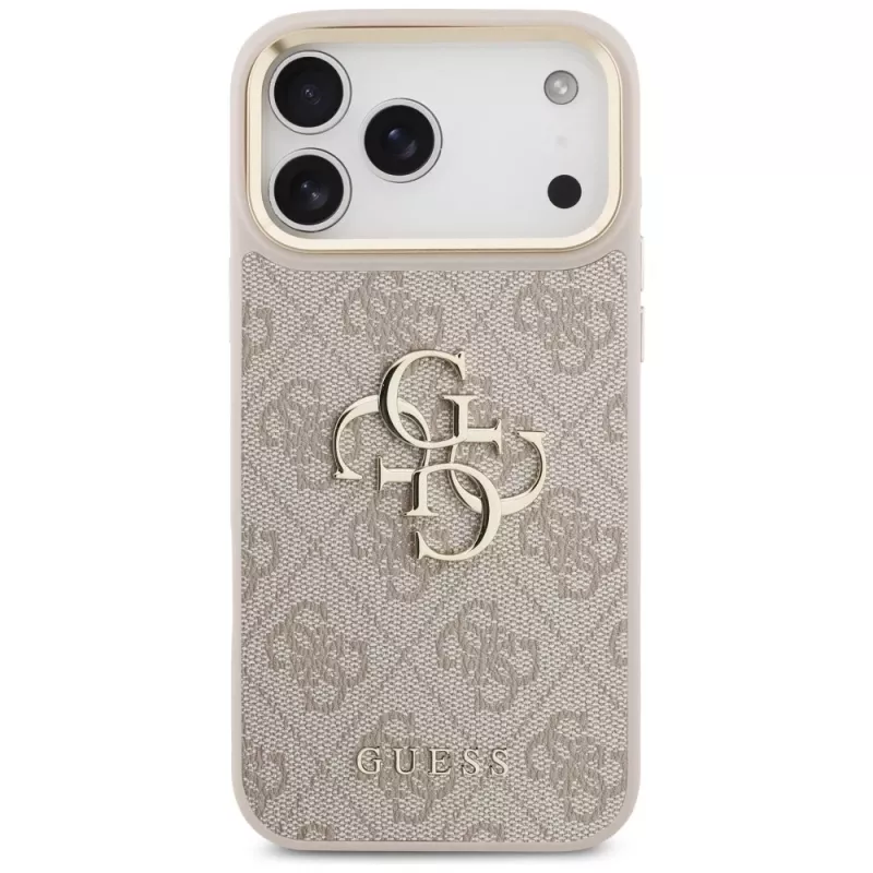 Guess 4G Big Classic Logo Big Strap Metal Buttons Protective Case for iPhone 17 Pro Max, Pink
