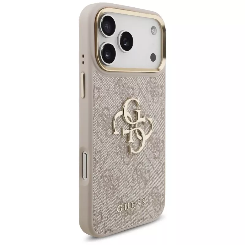 Guess 4G Big Classic Logo Big Strap Metal Buttons Protective Case for iPhone 17 Pro Max, Pink
