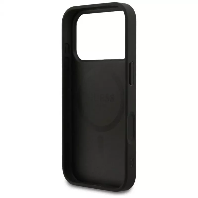 Guess Grained Ring MagSafe Case für iPhone 17 Pro (Schwarz)