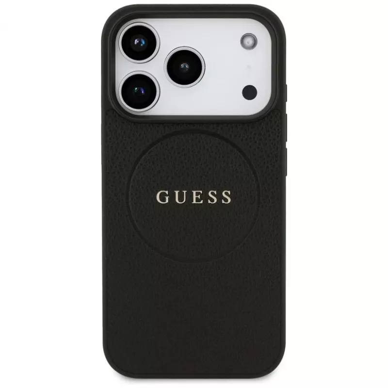 Guess Grained Ring MagSafe Case für iPhone 17 Pro (Schwarz)