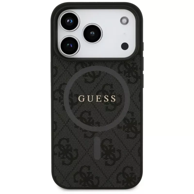 Guess 4G Ring Classic Logo MagSafe Case für iPhone 17 Pro (Schwarz)