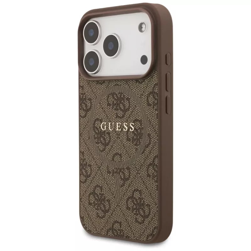 Guess 4G Ring Classic Logo MagSafe Back Cover für Apple iPhone 17 Pro, Braun