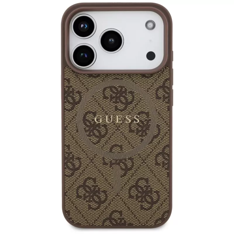 Guess 4G Ring Classic Logo MagSafe Back Cover für Apple iPhone 17 Pro, Braun