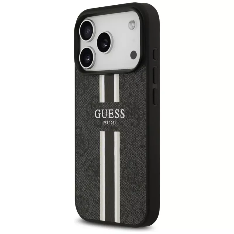 Guess 4G Printed Stripes MagSafe Case für iPhone 17 Pro (Schwarz)