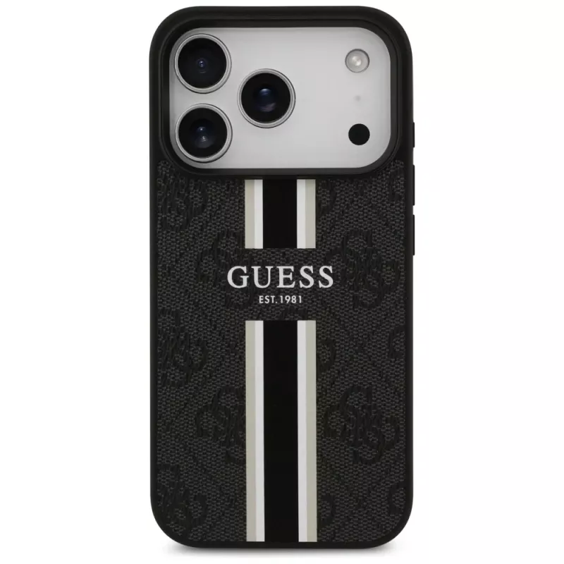 Guess 4G Printed Stripes MagSafe Case für iPhone 17 Pro (Schwarz)