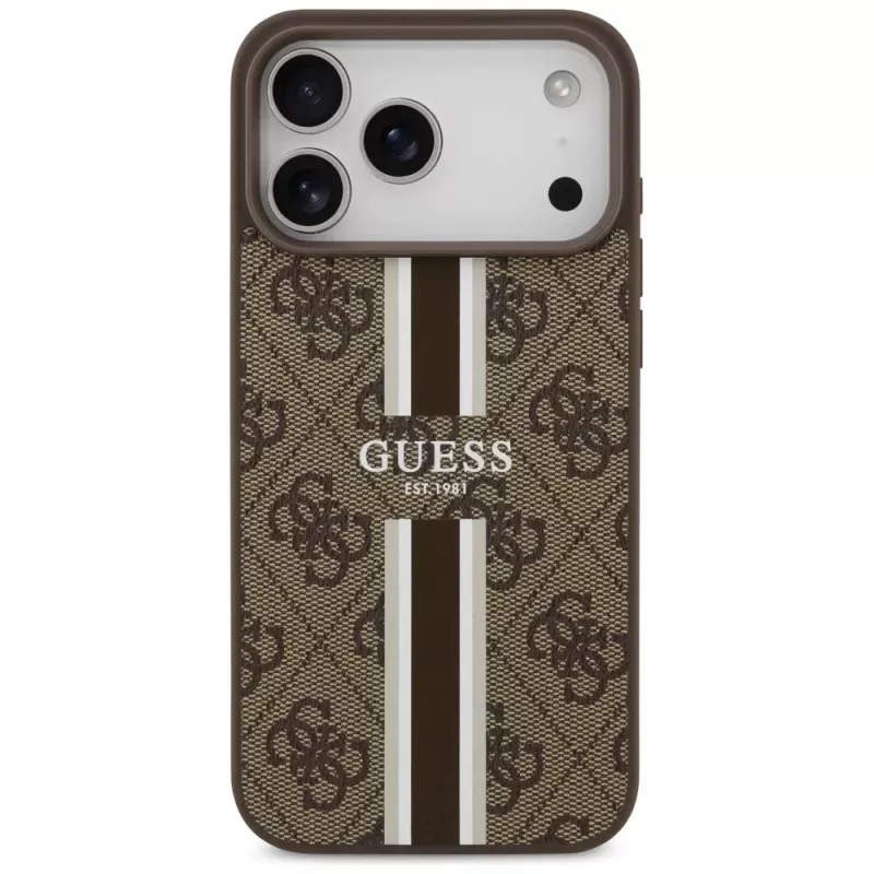 Guess 4G Printed Stripes MagSafe Case für iPhone 17 Pro Max (Braun)