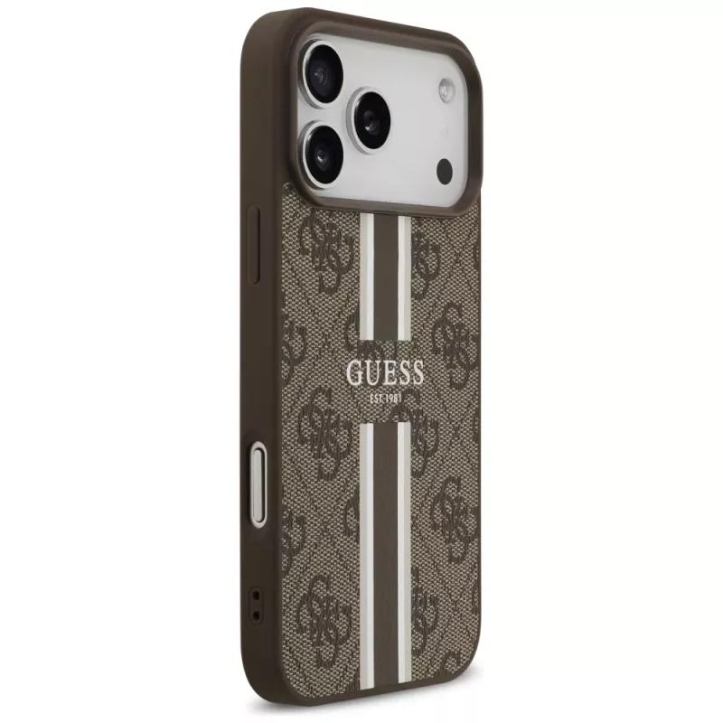 Guess 4G Printed Stripes MagSafe Case für iPhone 17 Pro Max (Braun)