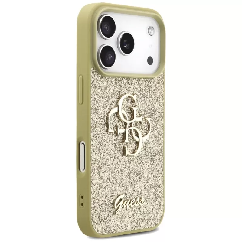 Guess Fixed Glitter Big 4G Back Cover für Apple iPhone 17 Pro, Gold