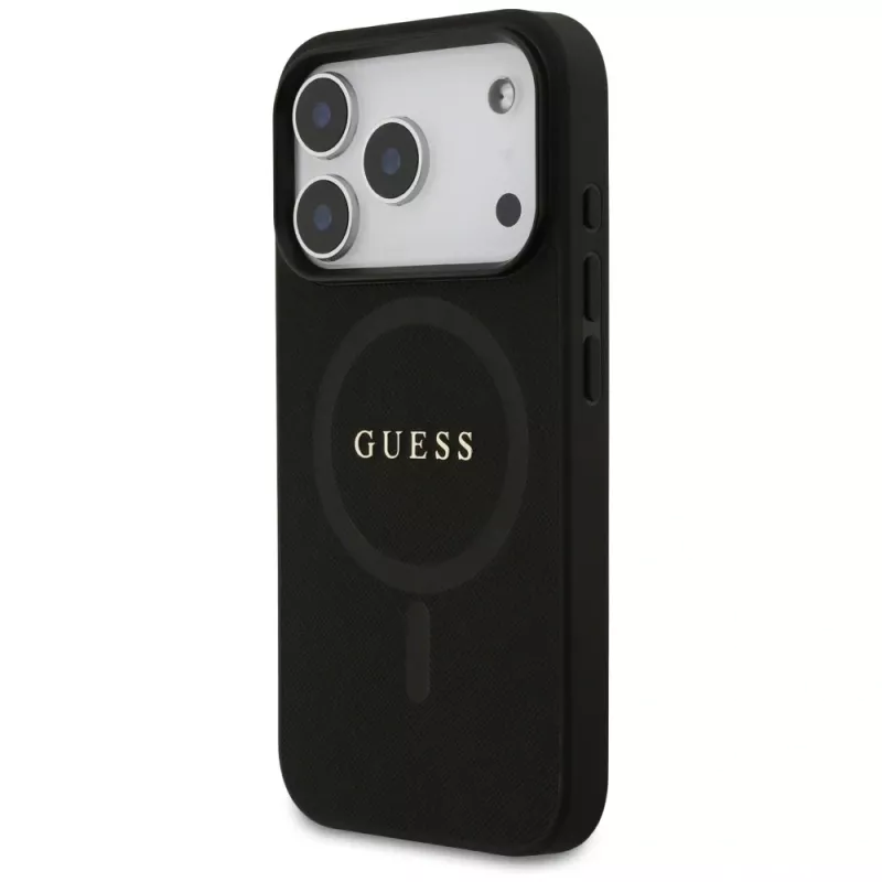 Guess Saffiano Classic Logo MagSafe Case für iPhone 17 Pro, Schwarz