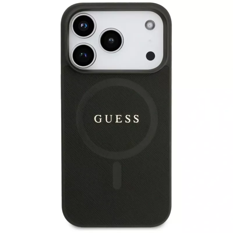 Guess Saffiano Classic Logo MagSafe Case für iPhone 17 Pro, Schwarz