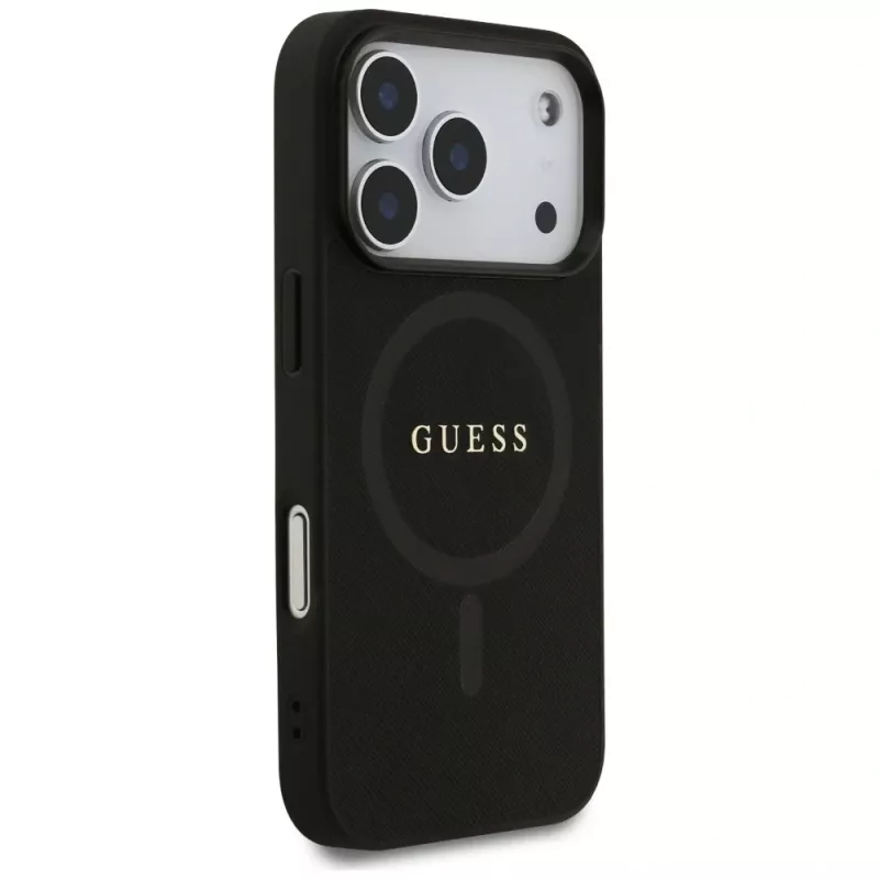 Guess Saffiano Classic Logo MagSafe Case für iPhone 17 Pro, Schwarz