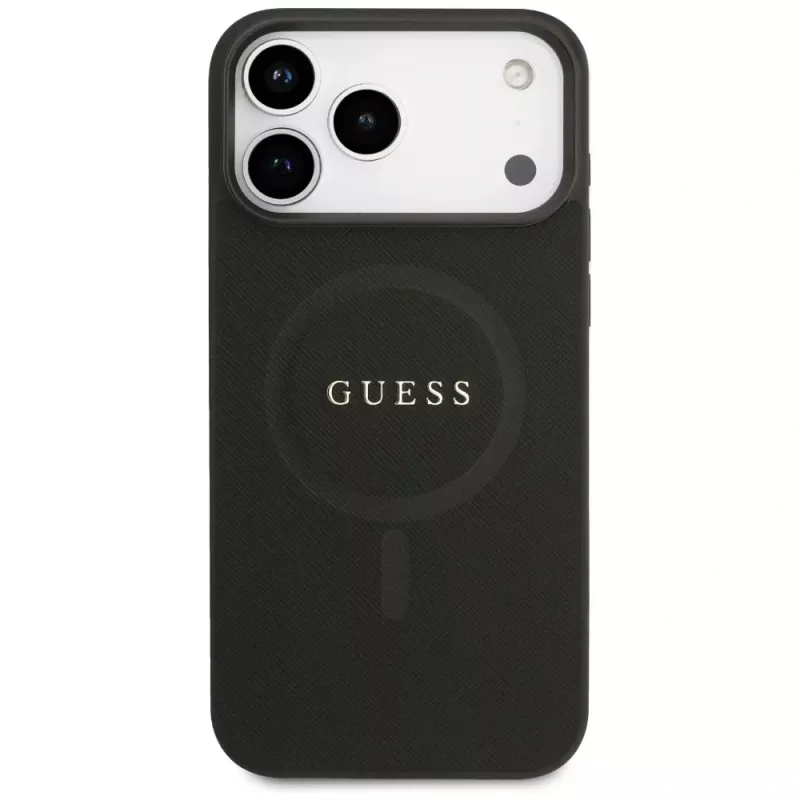 Guess Saffiano Classic Logo MagSafe Case für iPhone 17 Pro Max Schwarz