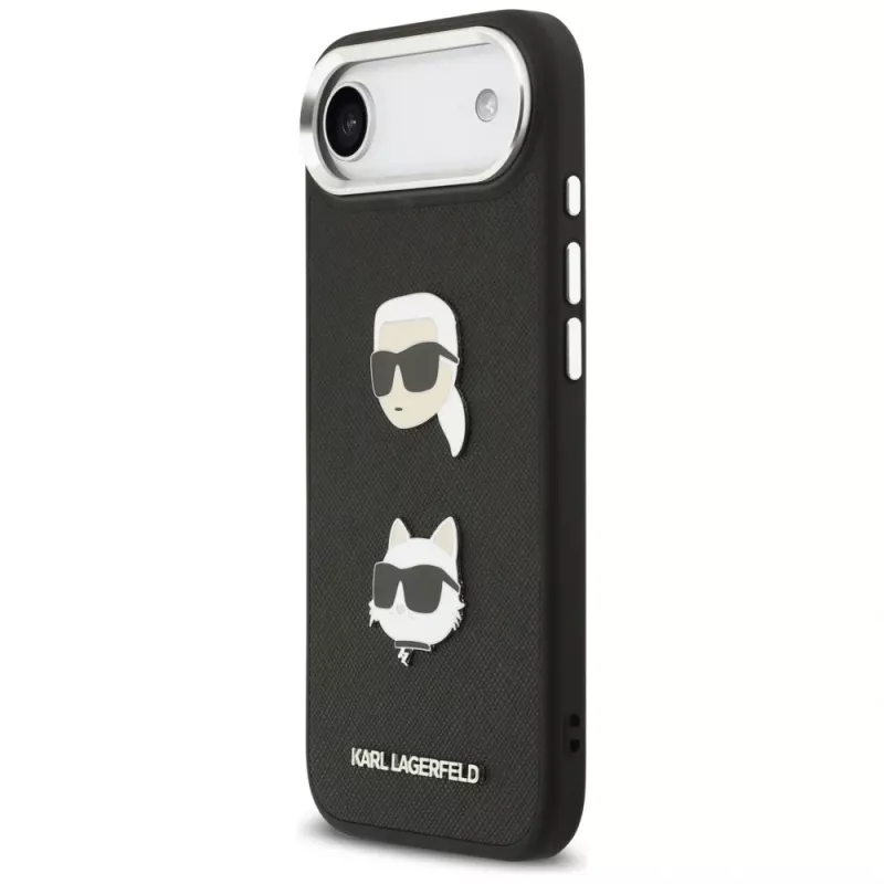 KARL LAGERFELD FW Grained Karl & Choupette Heads Pins & Logo Case für iPhone Air, Schwarz