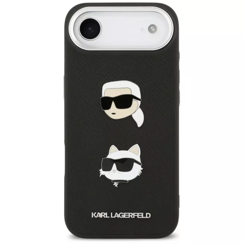 KARL LAGERFELD FW Grained Karl & Choupette Heads Pins & Logo Case für iPhone Air, Schwarz