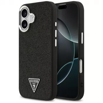 Guess Glitter Triangle Logo MagSafe Case für iPhone 17 Schwarz