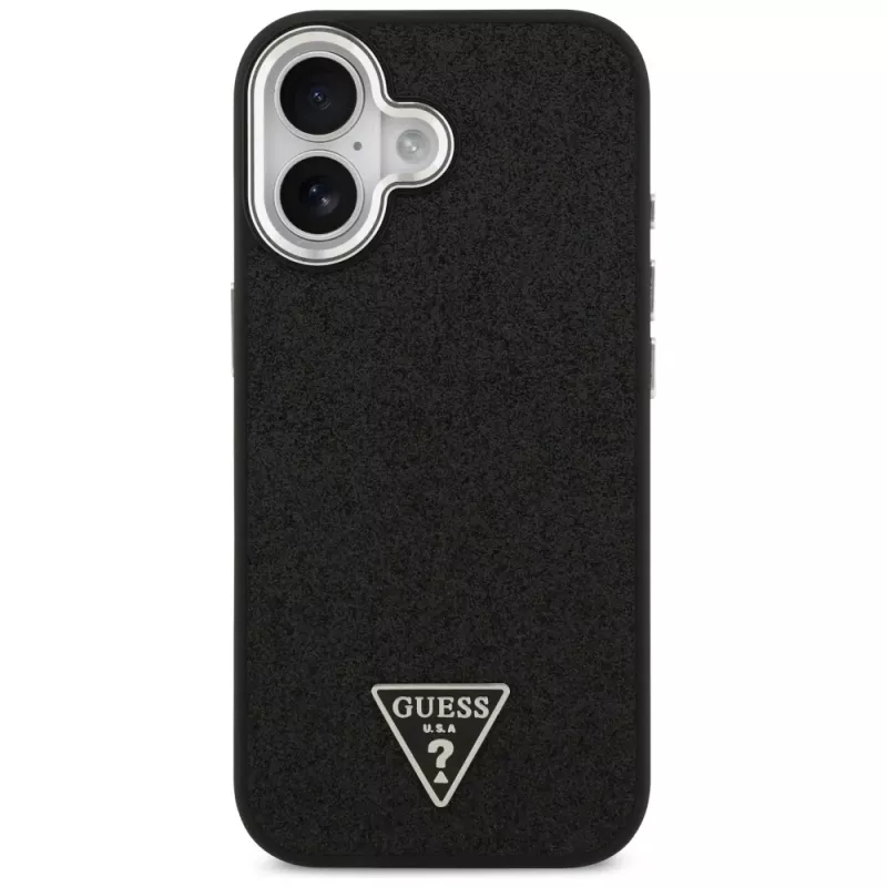 Guess Glitter Triangle Logo MagSafe Case für iPhone 17 Schwarz