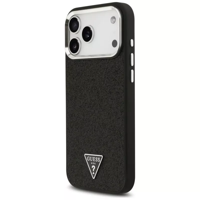 Guess Glitter Triangle Logo MagSafe Case für iPhone 17 Pro Max Schwarz