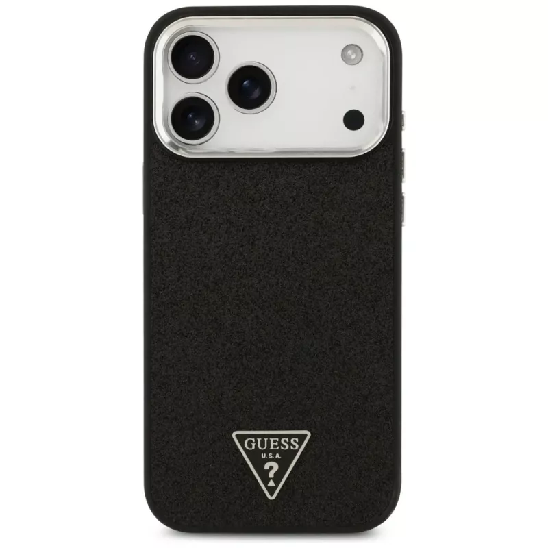 Guess Glitter Triangle Logo MagSafe Case für iPhone 17 Pro Max Schwarz