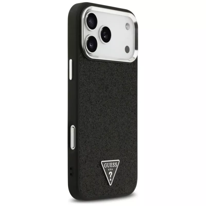 Guess Glitter Triangle Logo MagSafe Case für iPhone 17 Pro Max Schwarz