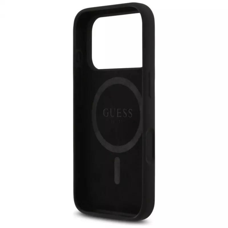 Guess Silicone Triangle Logo MagSafe Case für iPhone 17 Pro Max (Schwarz)