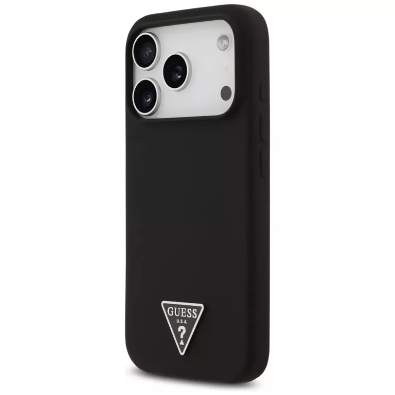 Guess Silicone Triangle Logo MagSafe Case für iPhone 17 Pro Max (Schwarz)