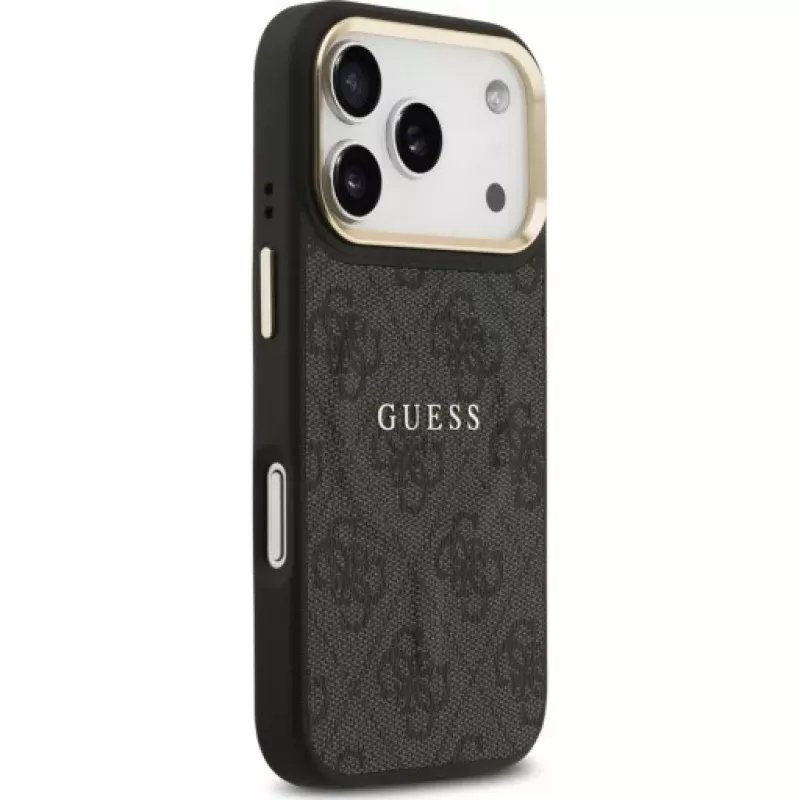 Guess 4G PU Classic Logo MagSafe Back Cover für Apple iPhone 17 Pro Schwarz