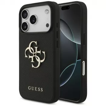Guess Grained Big 4G & Classic Logo Protective Case für Apple iPhone 17 Pro, Schwarz