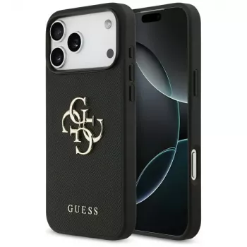 Guess Grained Big 4G & Classic Logo Back Cover für iPhone 17 Pro Max, Schwarz