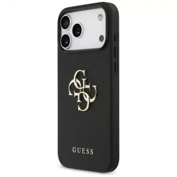 Guess Grained Big 4G & Classic Logo Back Cover für iPhone 17 Pro Max, Schwarz