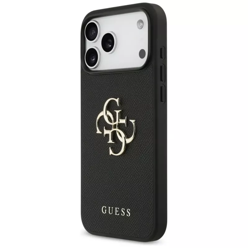 Guess Grained Big 4G & Classic Logo Back Cover für iPhone 17 Pro Max, Schwarz