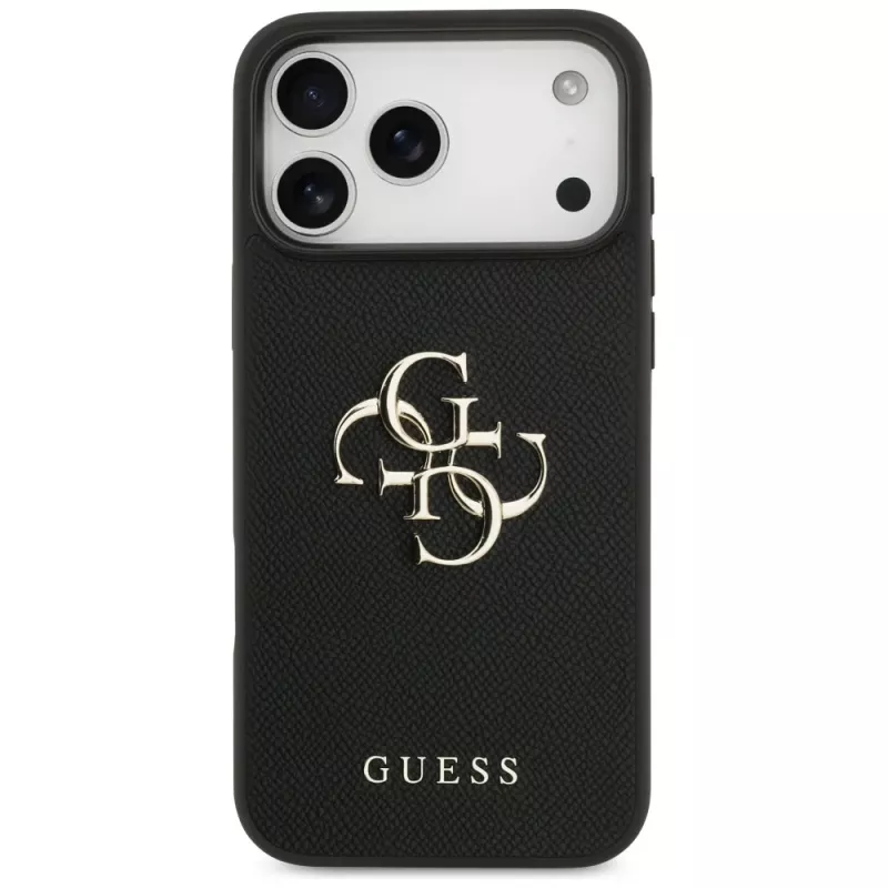 Guess Grained Big 4G & Classic Logo Back Cover für iPhone 17 Pro Max, Schwarz