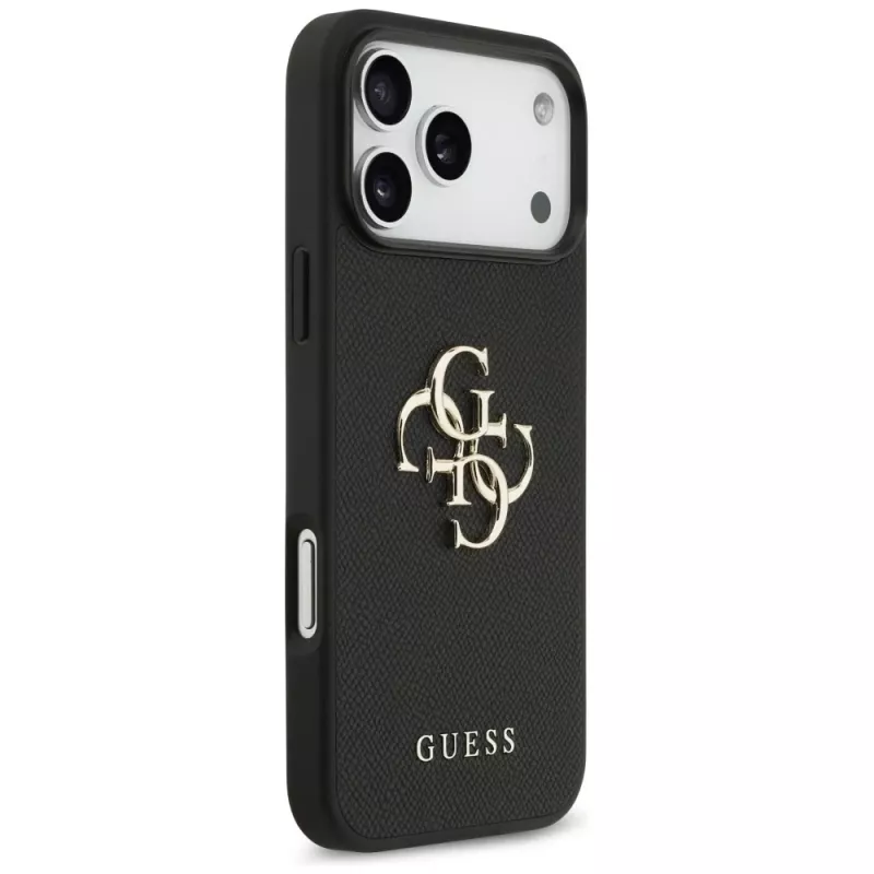 Guess Grained Big 4G & Classic Logo Back Cover für iPhone 17 Pro Max, Schwarz