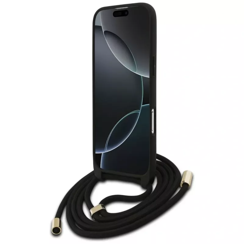Guess 4G Big Logo Cord Stap Crossbody Case für iPhone Air, Schwarz